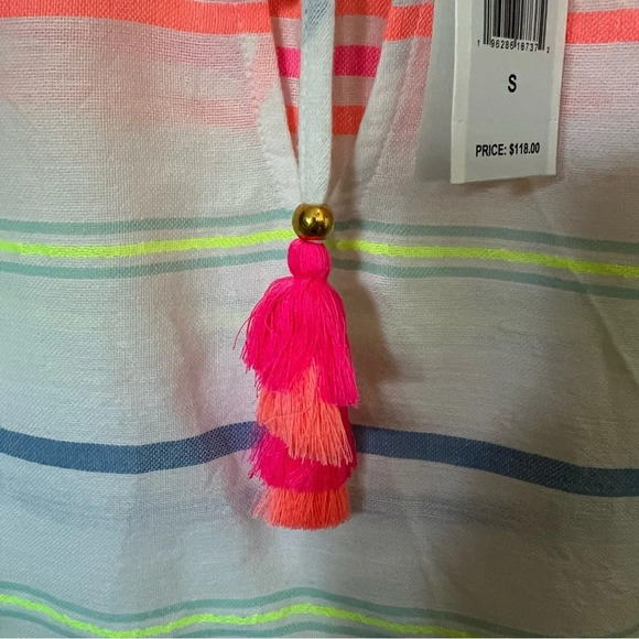 NWT Vineyard Vines Women’s Guava Multi-Stripe Ruffle Popover, Size Small - Picture 7 of 7